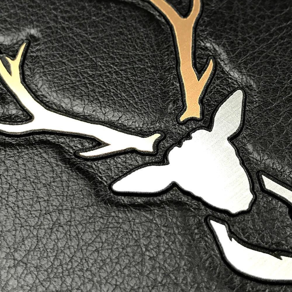 Zoomed in detailed shot of the Arcan Black Leather iPhone 16 Pro Max MagSafe Case by Keyway Designs