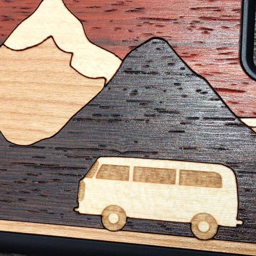 Zoomed in detailed shot of the Cross Country Wood Galaxy S25 Plus Case by Keyway Designs