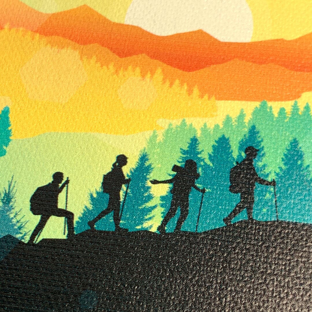 Zoomed in detailed shot of the stylized group of travellers on an expedition in the mountains printed to cotton canvas iPhone 16 Plus MagSafe Case by Keyway Designs