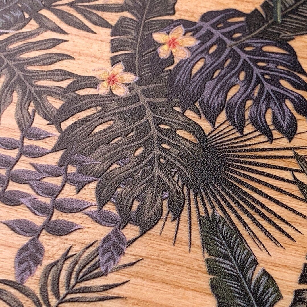 Zoomed in detailed shot of the Floral tropical leaf printed Cherry Wood iPhone 16 Plus MagSafe Case by Keyway Designs