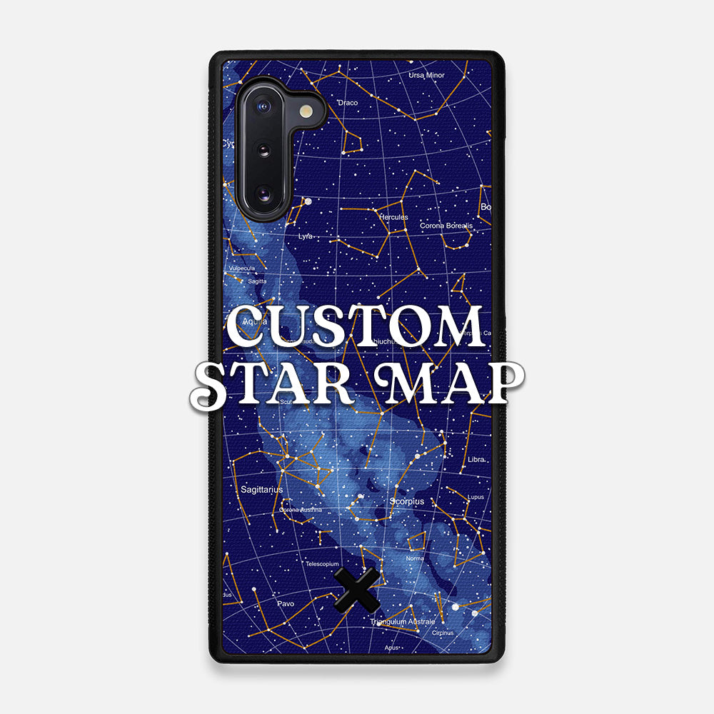 Front view of the Custom Star Map Printed Canvas Galaxy Note 10 Case by Keyway Designs