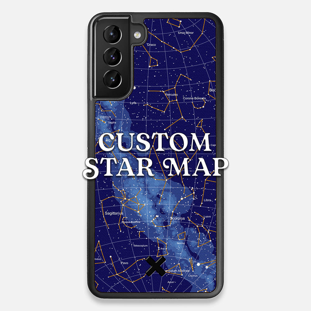 Front view of the Custom Star Map Printed Canvas Galaxy S21+ Case by Keyway Designs