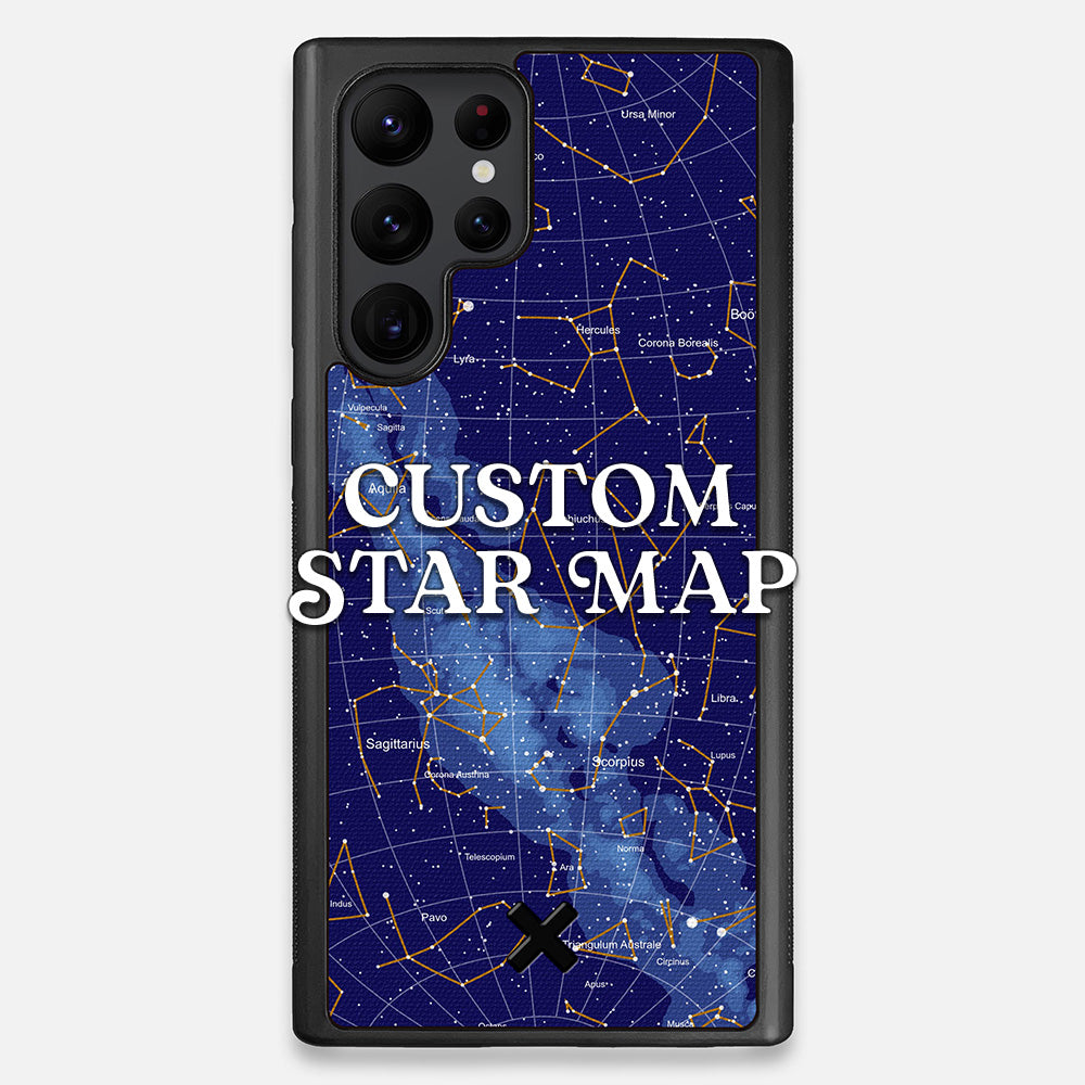 Front view of the Custom Star Map Printed Canvas Galaxy S22 Ultra Case by Keyway Designs