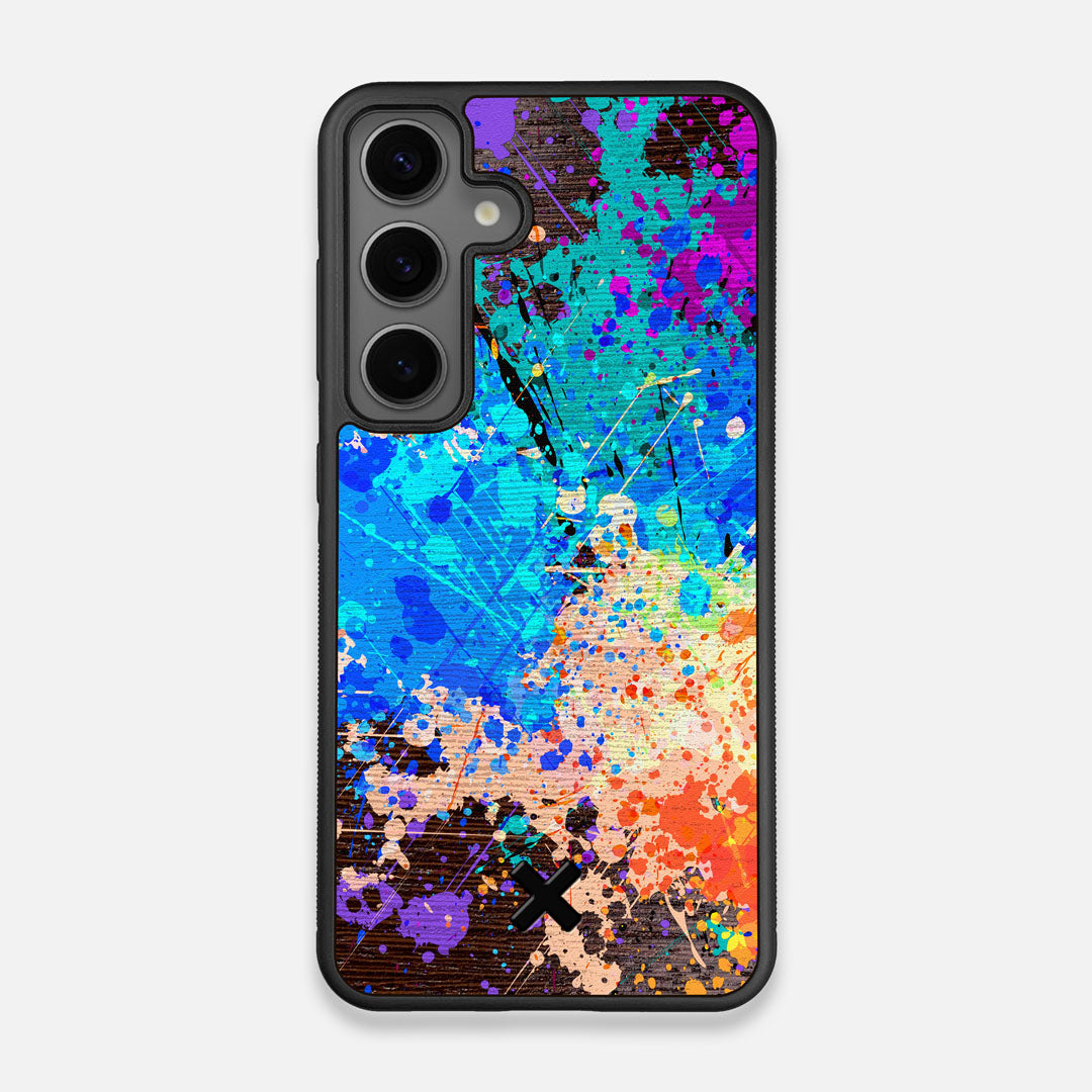 Front view of the realistic paint splatter 'Chroma' printed Wenge Wood Galaxy S25 Case by Keyway Designs