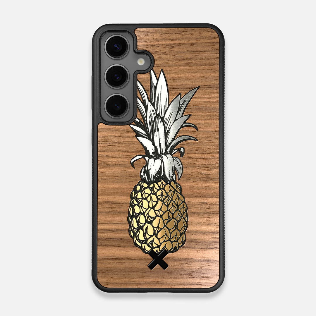 Front view of the Pineapple Walnut Wood Galaxy S25 Case by Keyway Designs