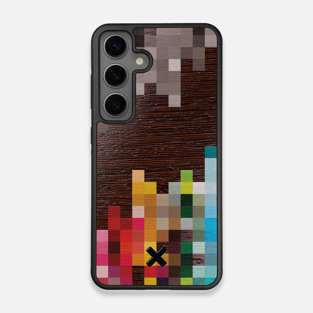 Front view of the digital art inspired pixelation design on Wenge wood Galaxy S25 Case by Keyway Designs