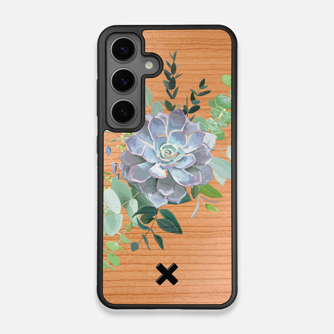 Front view of the print centering around a succulent, Echeveria Pollux on Cherry wood Galaxy S25 Case by Keyway Designs