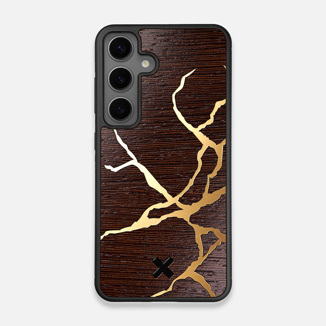 Front view of the Kintsugi inspired Gold and Wenge Wood Galaxy S25 Case by Keyway Designs