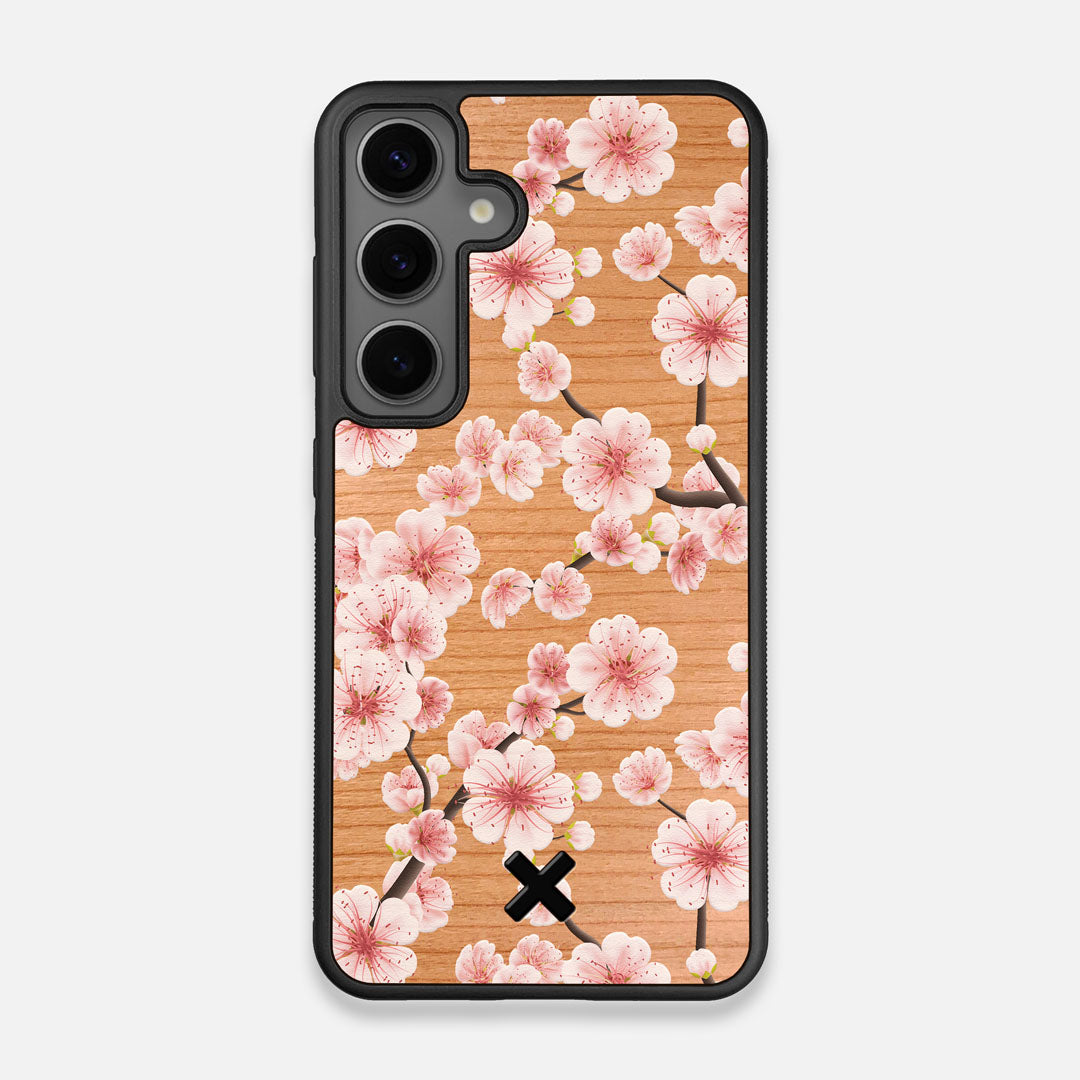 Front view of the Sakura Printed Cherry-blossom Cherry Wood Galaxy S25 Case by Keyway Designs