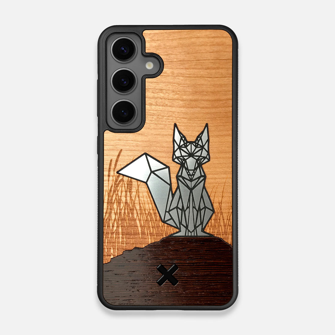 Front view of the Silver Fox & Cherry Wood Galaxy S25 Case by Keyway Designs