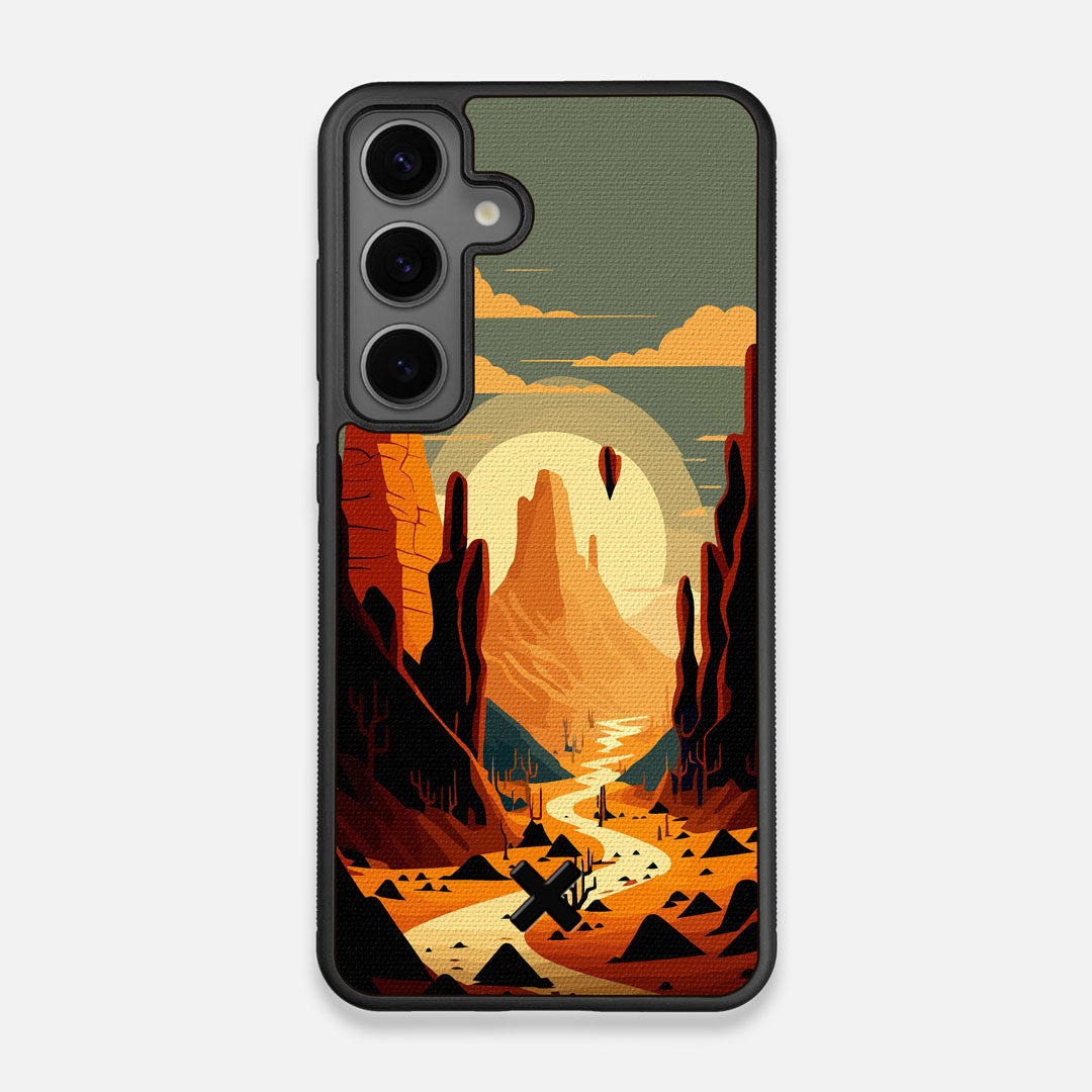 Front view of the stylized thin river cutting deep through a canyon sunset printed on cotton canvas Galaxy S25 Case by Keyway Designs