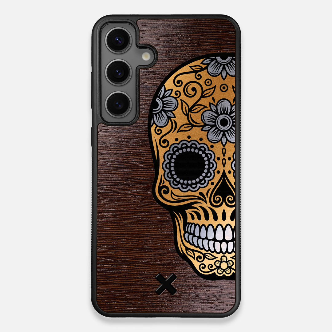 Front view of the Calavera Wood Sugar Skull Wood Galaxy S25 Plus Case by Keyway Designs