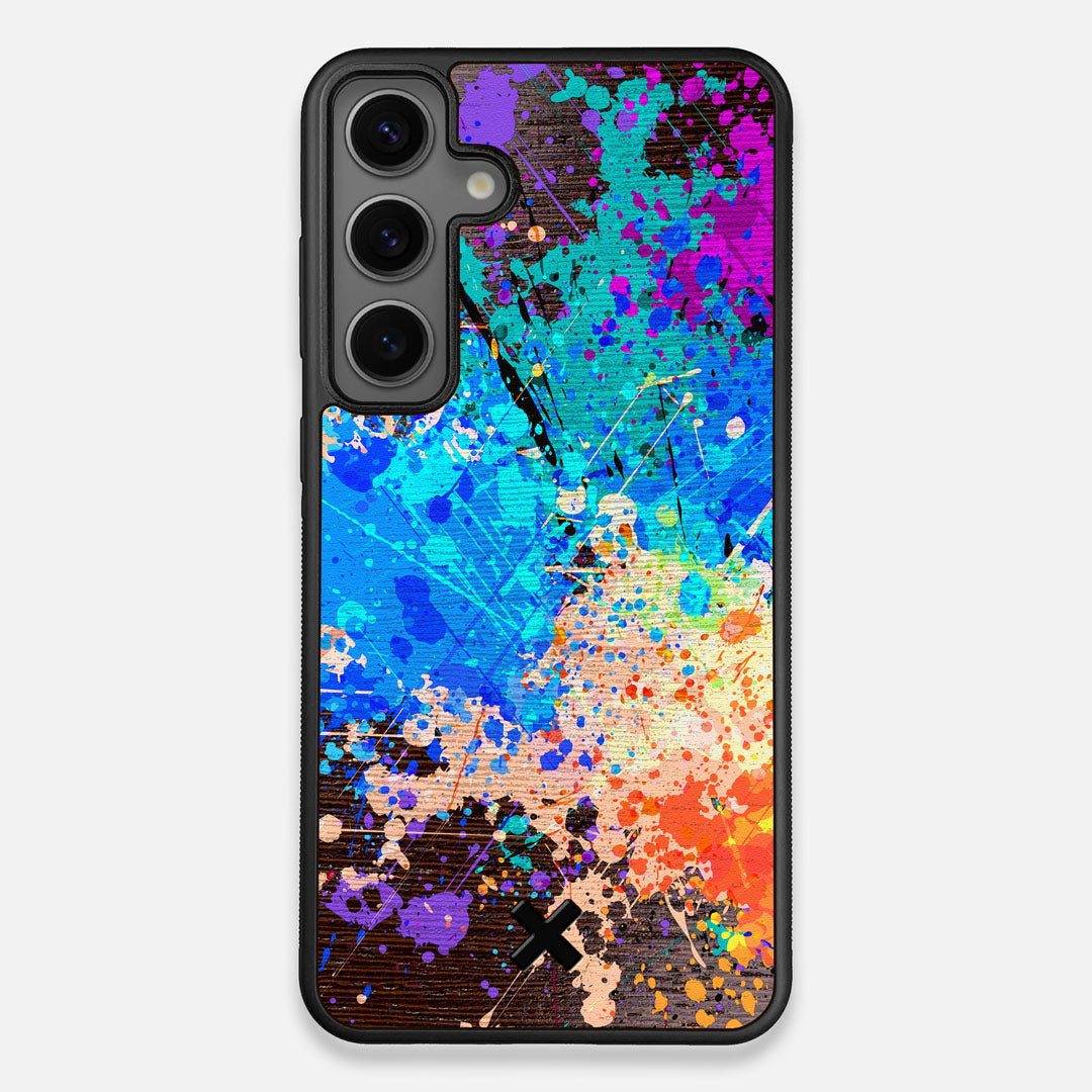 Front view of the realistic paint splatter 'Chroma' printed Wenge Wood Galaxy S25+ Case by Keyway Designs