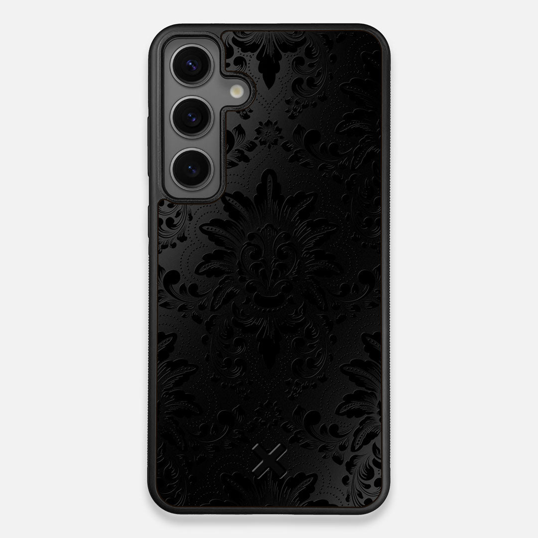 Front view of the detailed gloss Damask pattern printed on matte black impact acrylic Galaxy S25+ Case by Keyway Designs