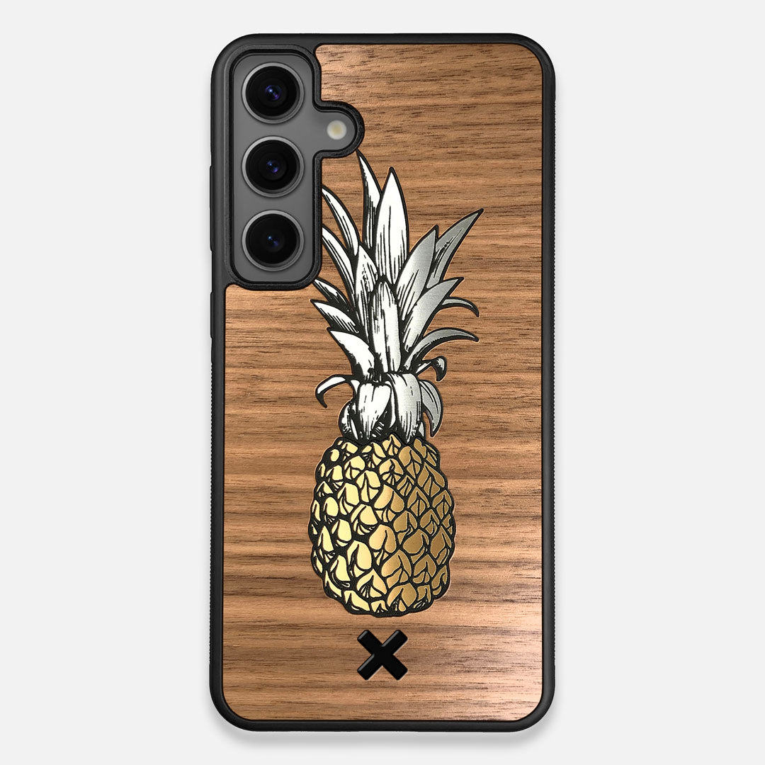 Front view of the Pineapple Walnut Wood Galaxy S25 Plus Case by Keyway Designs