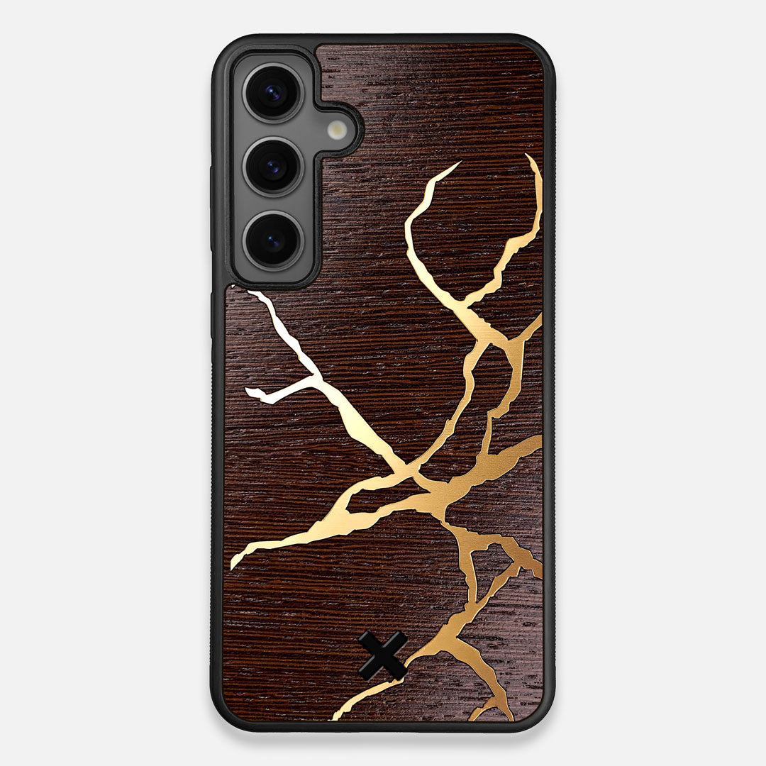 Front view of the Kintsugi inspired Gold and Wenge Wood Galaxy S25 Plus Case by Keyway Designs