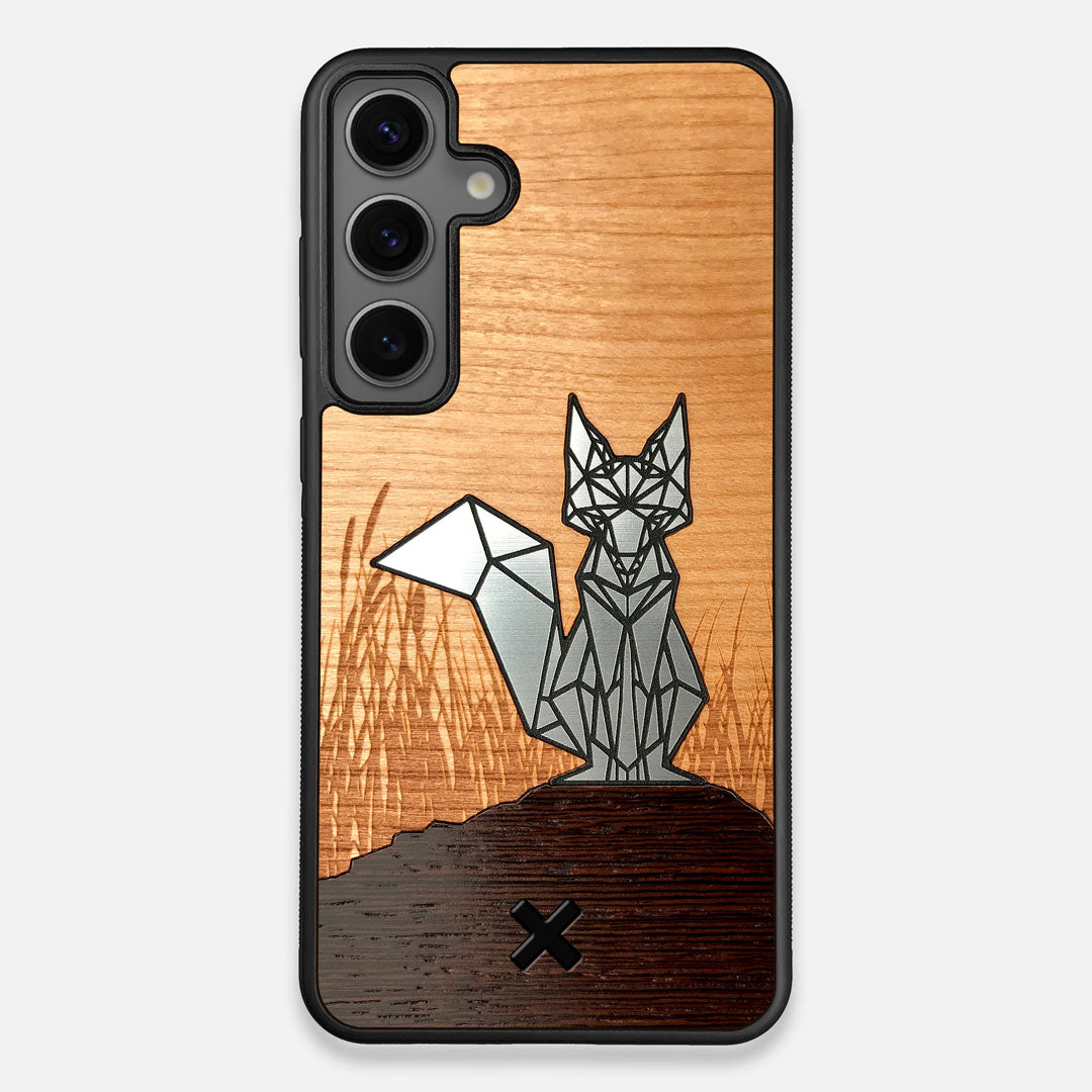 Front view of the Silver Fox & Cherry Wood Galaxy S25 Plus Case by Keyway Designs