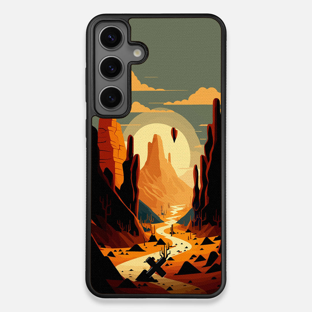 Front view of the stylized thin river cutting deep through a canyon sunset printed on cotton canvas Galaxy S25+ Case by Keyway Designs