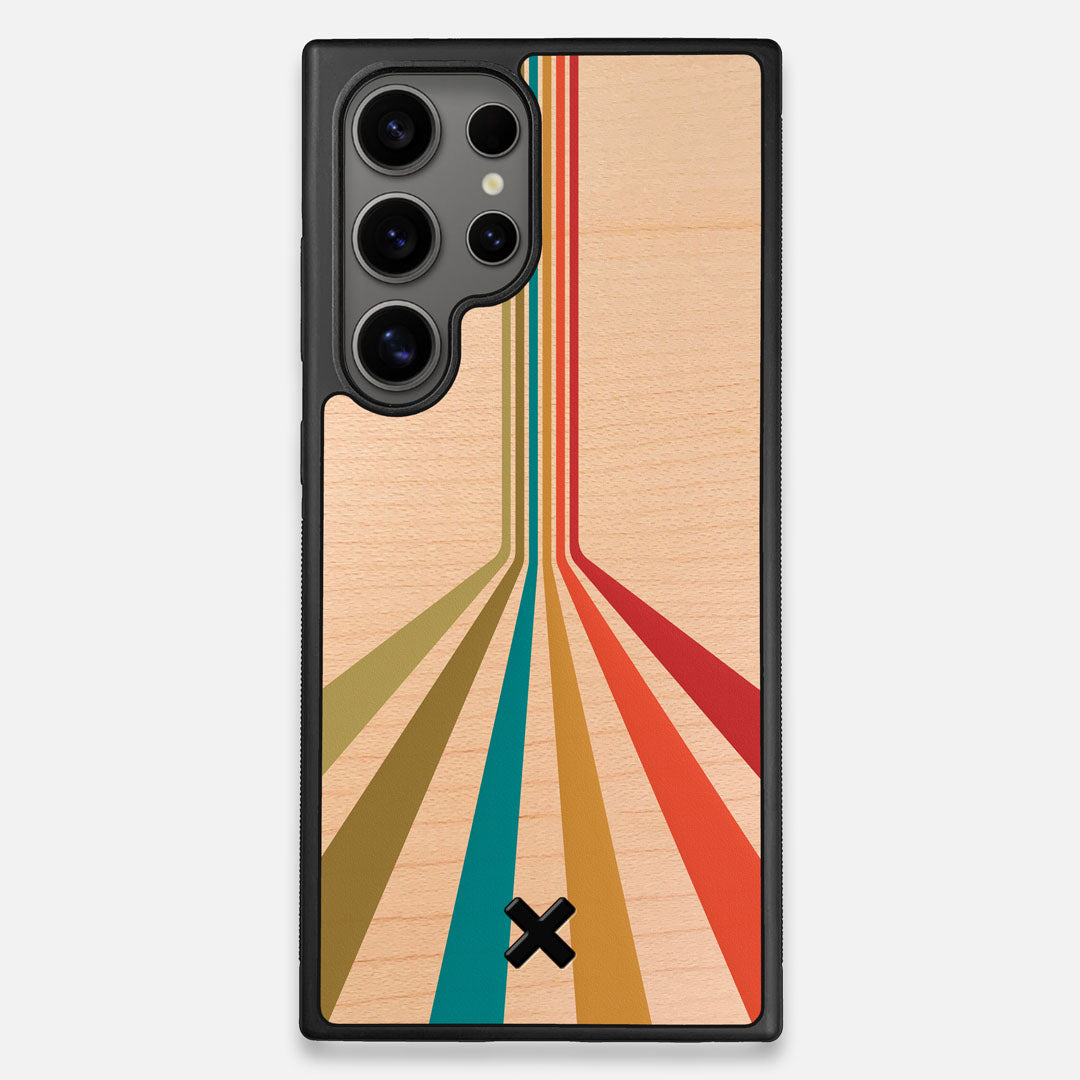 Front view of the array of colour beams splitting across the case printed on Maple wood Galaxy S25 Ultra Case by Keyway Designs