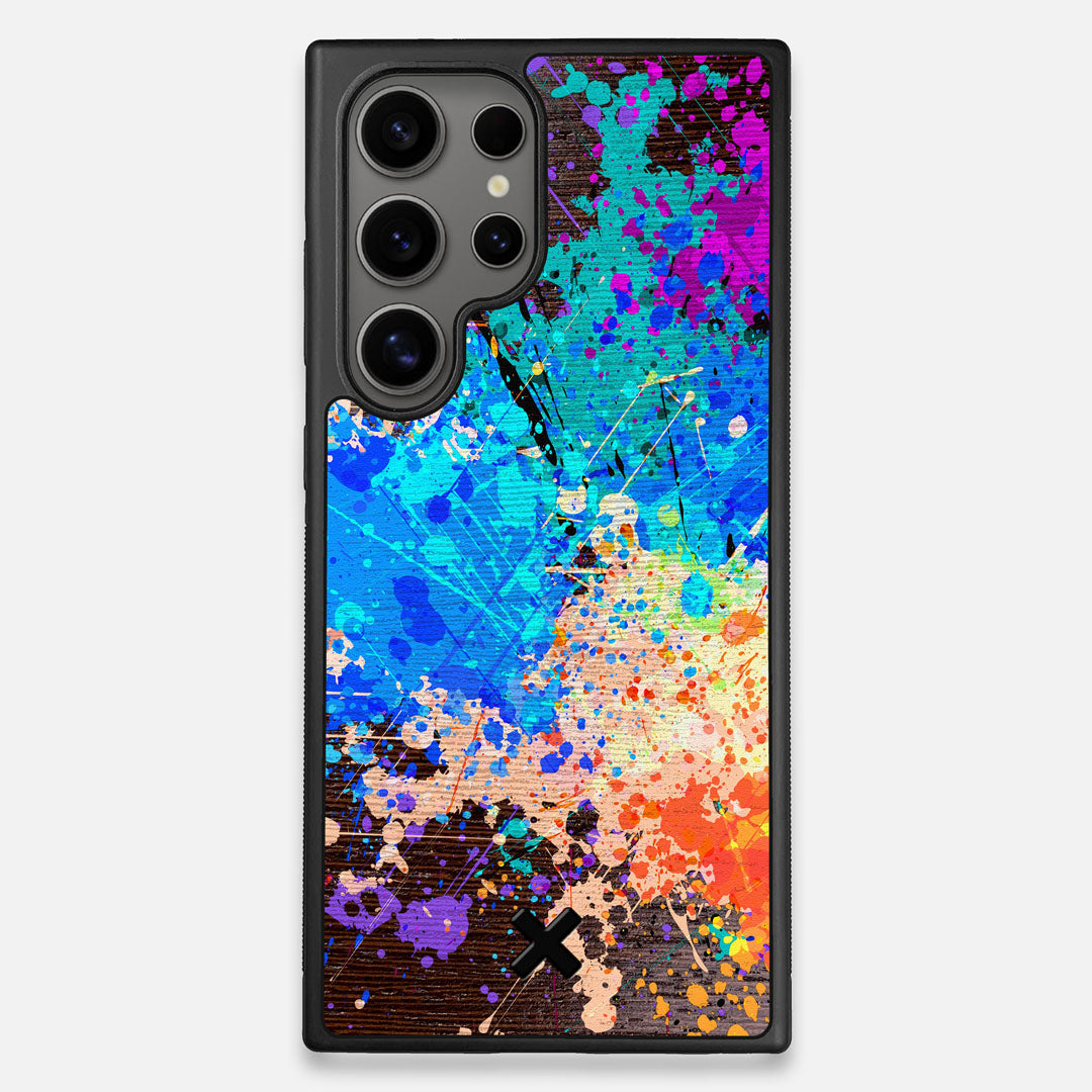 Front view of the realistic paint splatter 'Chroma' printed Wenge Wood Galaxy S25 Ultra Case by Keyway Designs