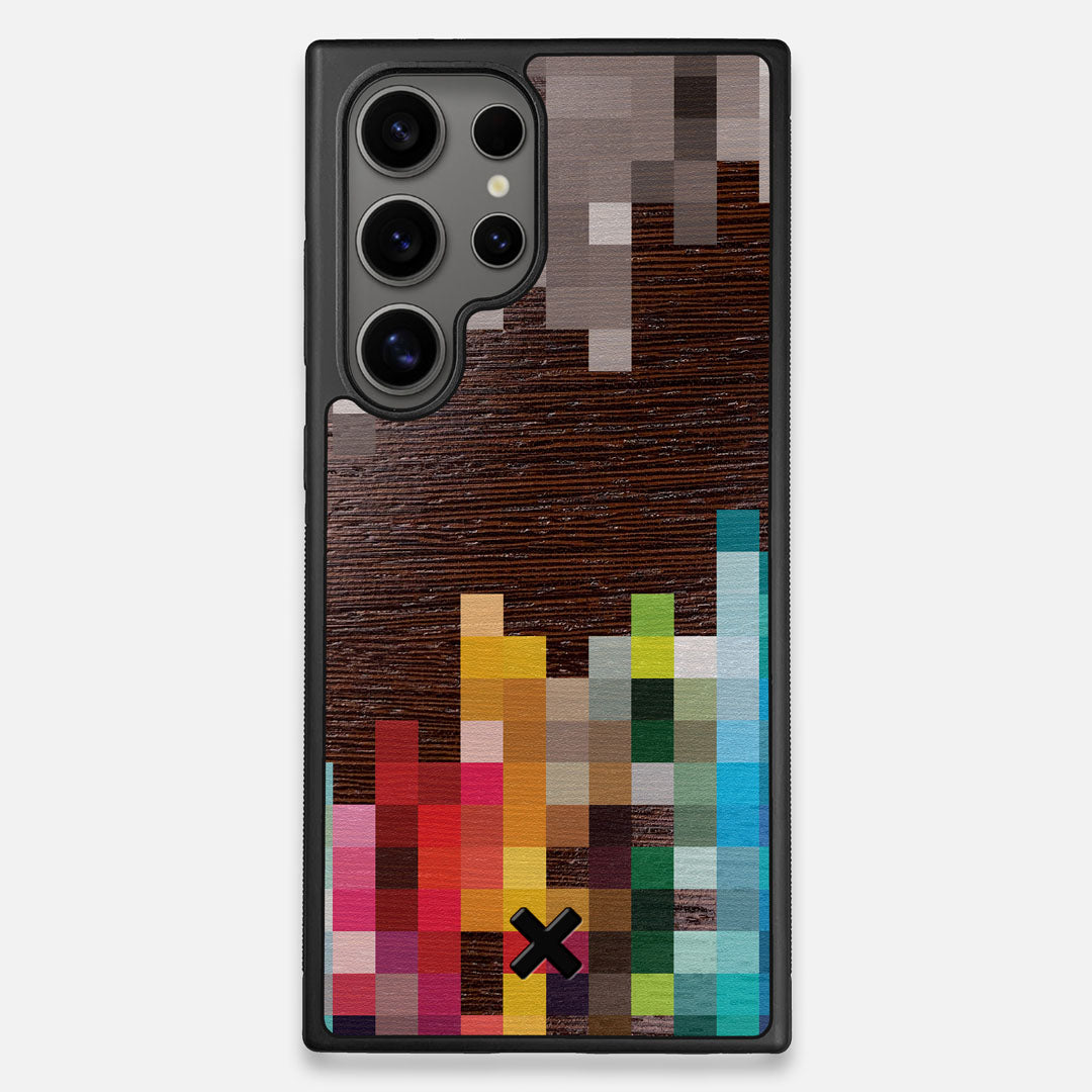 Front view of the digital art inspired pixelation design on Wenge wood Galaxy S25 Ultra Case by Keyway Designs