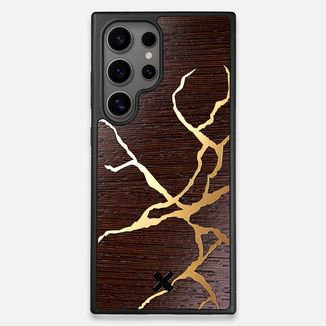 Front view of the Kintsugi inspired Gold and Wenge Wood Galaxy S25 Ultra Case by Keyway Designs