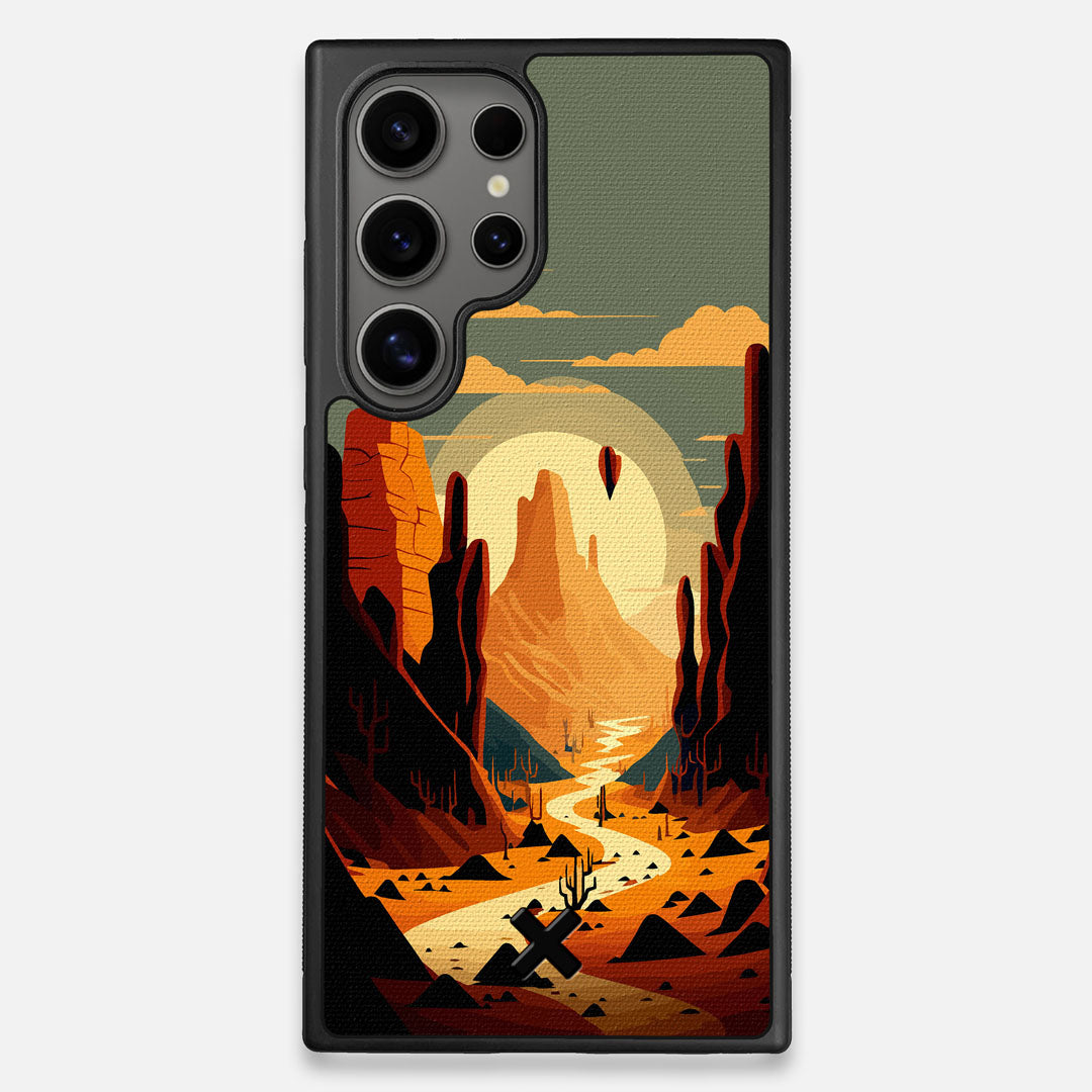 Front view of the stylized thin river cutting deep through a canyon sunset printed on cotton canvas Galaxy S25 Ultra Case by Keyway Designs