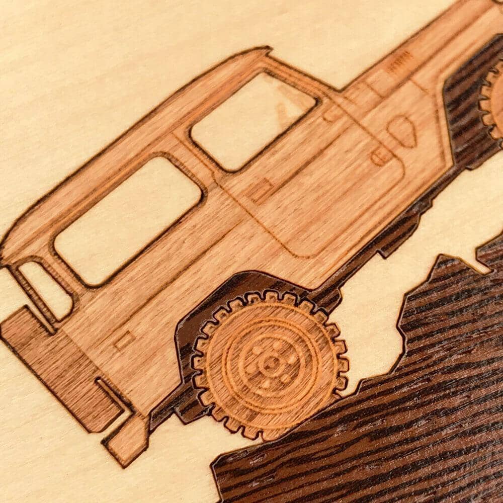 Zoomed in detailed shot of the Off-Road Wood iPhone 16 Pro Max MagSafe Case by Keyway Designs