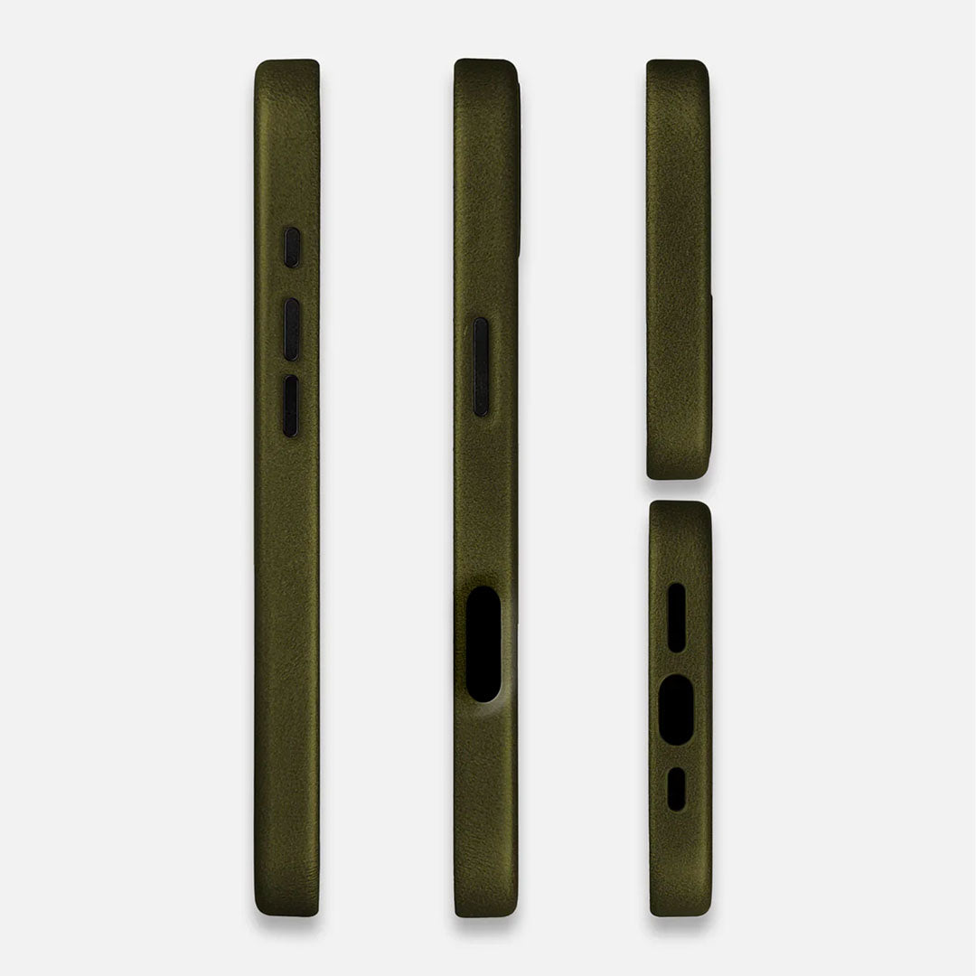 All sides of the Keyway Olive Green Leather iPhone Case