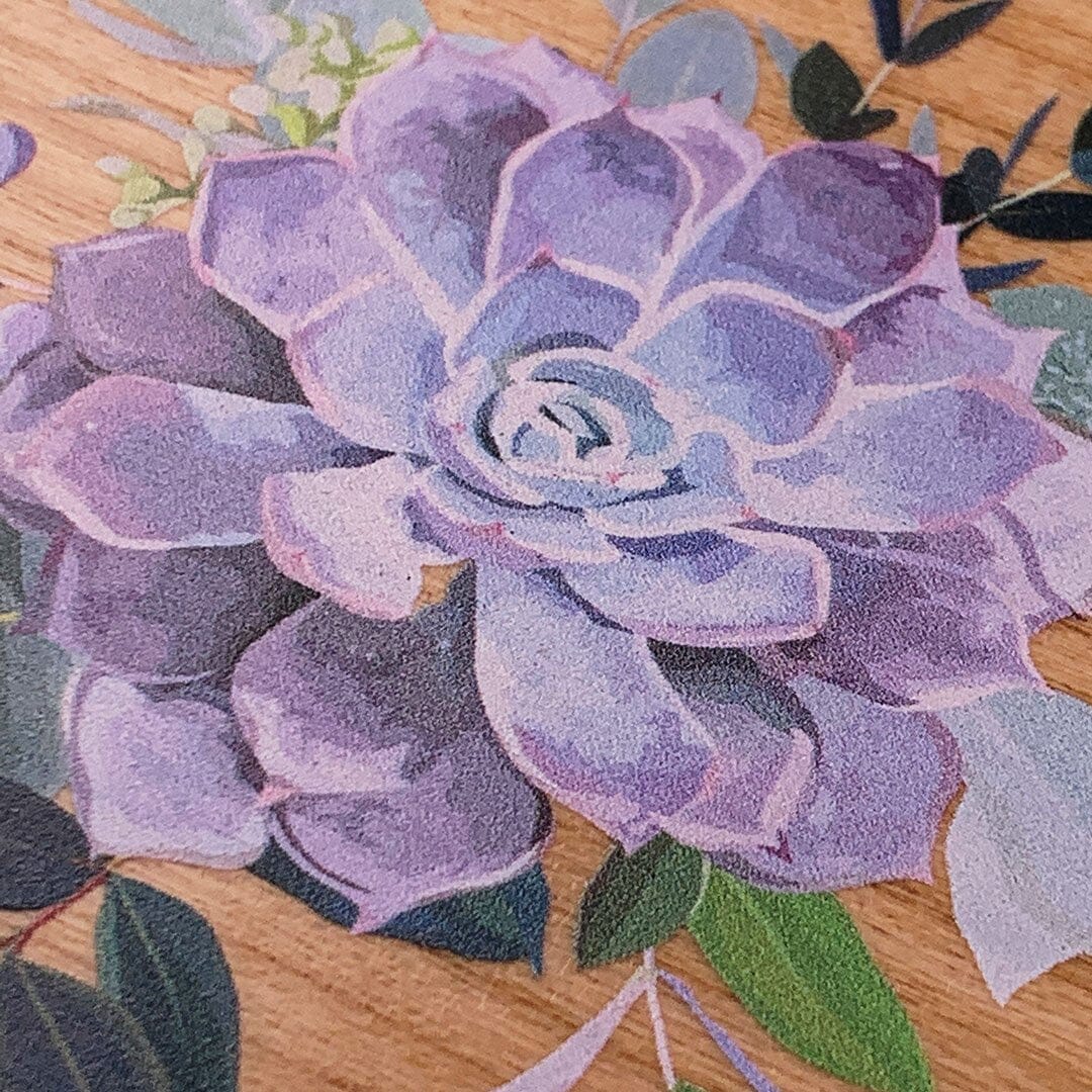 Zoomed in detailed shot of the print centering around a succulent, Echeveria Pollux on Cherry wood Galaxy S25 Ultra Case by Keyway Designs