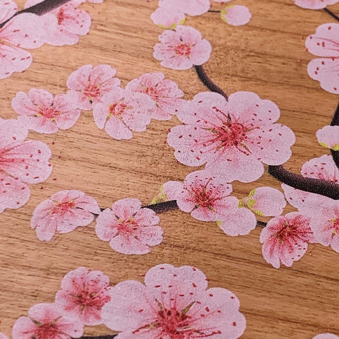 Zoomed in detailed shot of the Sakura Printed Cherry-blossom Cherry Wood iPhone 16 Plus MagSafe Case by Keyway Designs