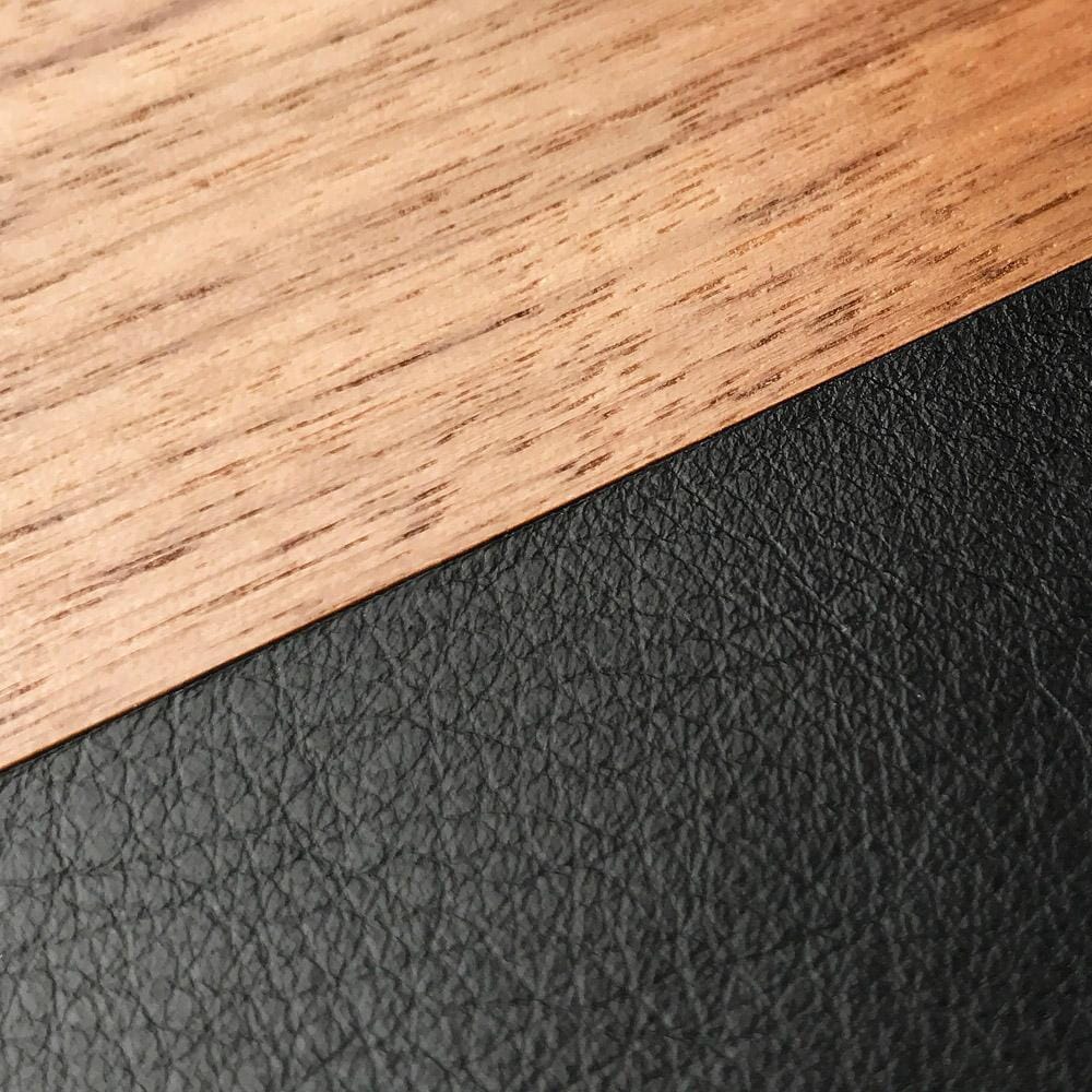 Zoomed in detailed shot of the Walnut Rift Elegant Wood & Leather iPhone 16 Pro Max MagSafe Case by Keyway Designs