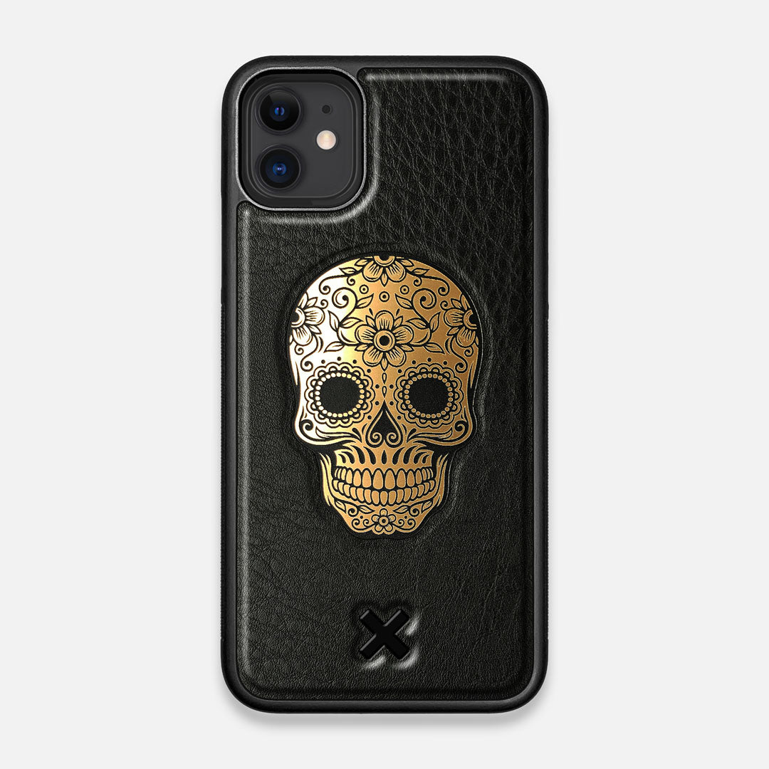 Front view of the Auric Black Leather iPhone 11 Case by Keyway Designs