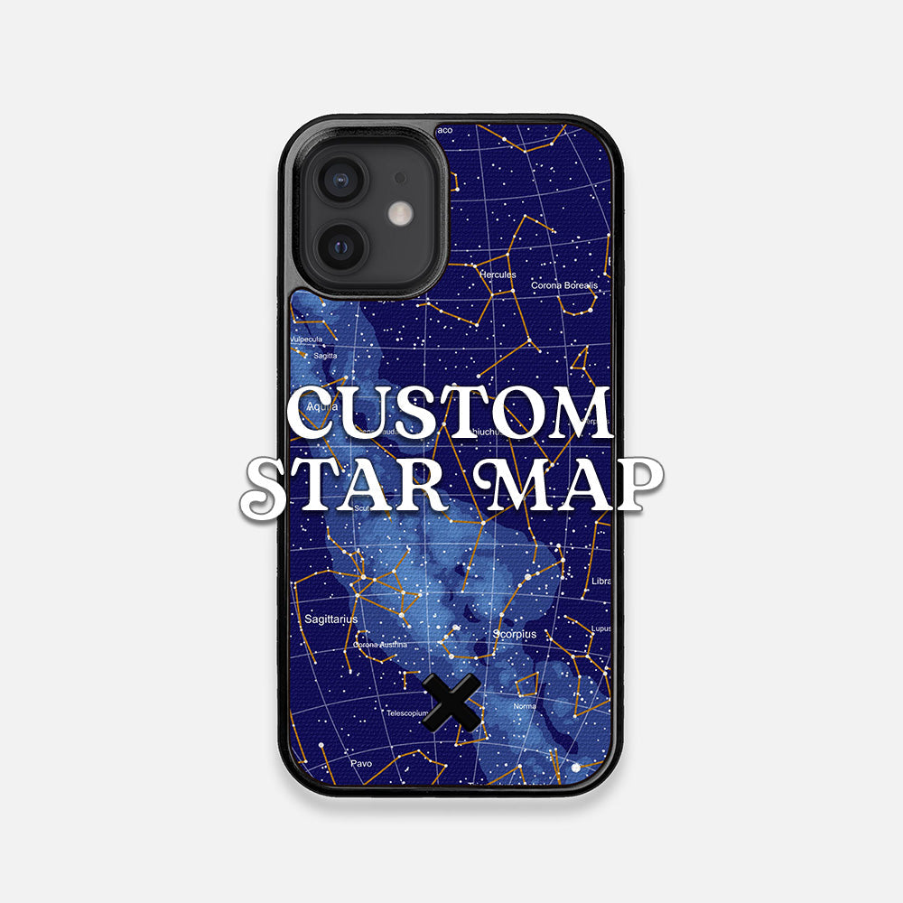 Front view of the Custom Star Map Printed Canvas iPhone 12 Mini Case by Keyway Designs