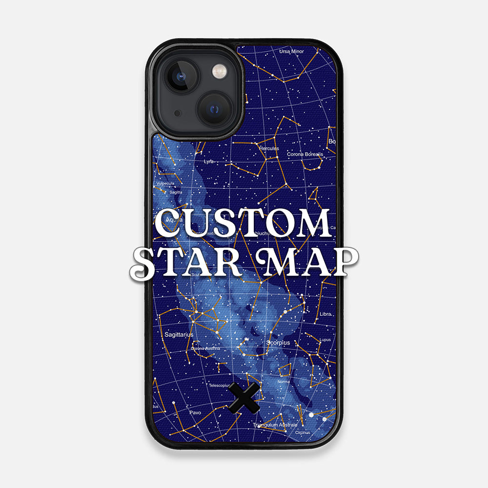 Front view of the Custom Star Map Printed Canvas iPhone 13 Case by Keyway Designs