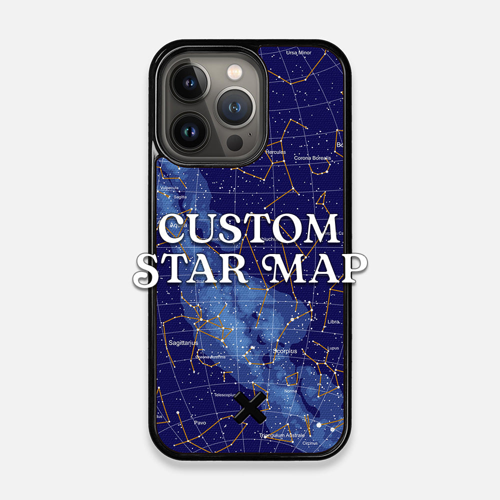 Front view of the Custom Star Map Printed Canvas iPhone 13 Pro Case by Keyway Designs