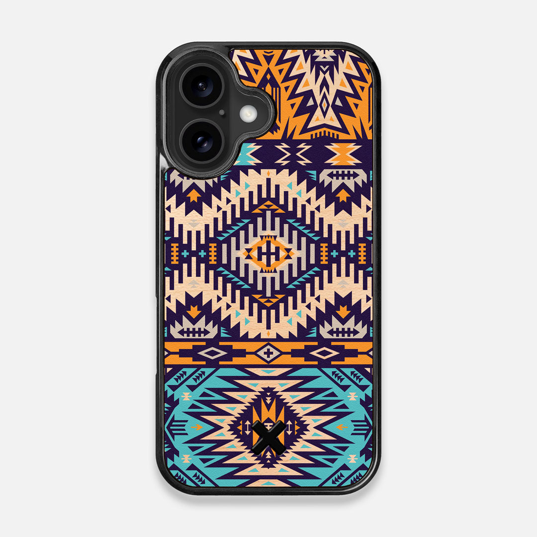 Front view of the vibrant Aztec printed Maple Wood iPhone 16 MagSafe Case by Keyway Designs