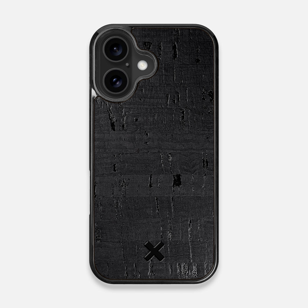 Front view of the dyed black natural cork iPhone 16 MagSafe Case by Keyway Designs