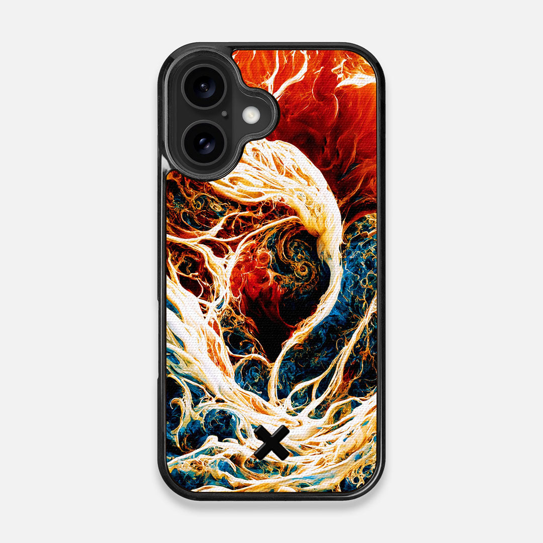 Front view of the stylized AI generated art print created by John Wingfield printed to cotton canvas iPhone 16 MagSafe Case by Keyway Designs