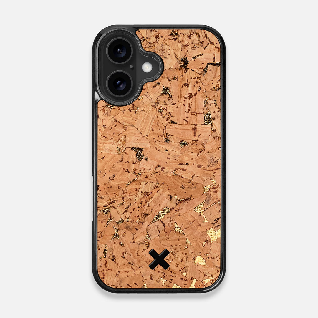 Front view of the gold fleck natural cork iPhone 16 MagSafe Case by Keyway Designs