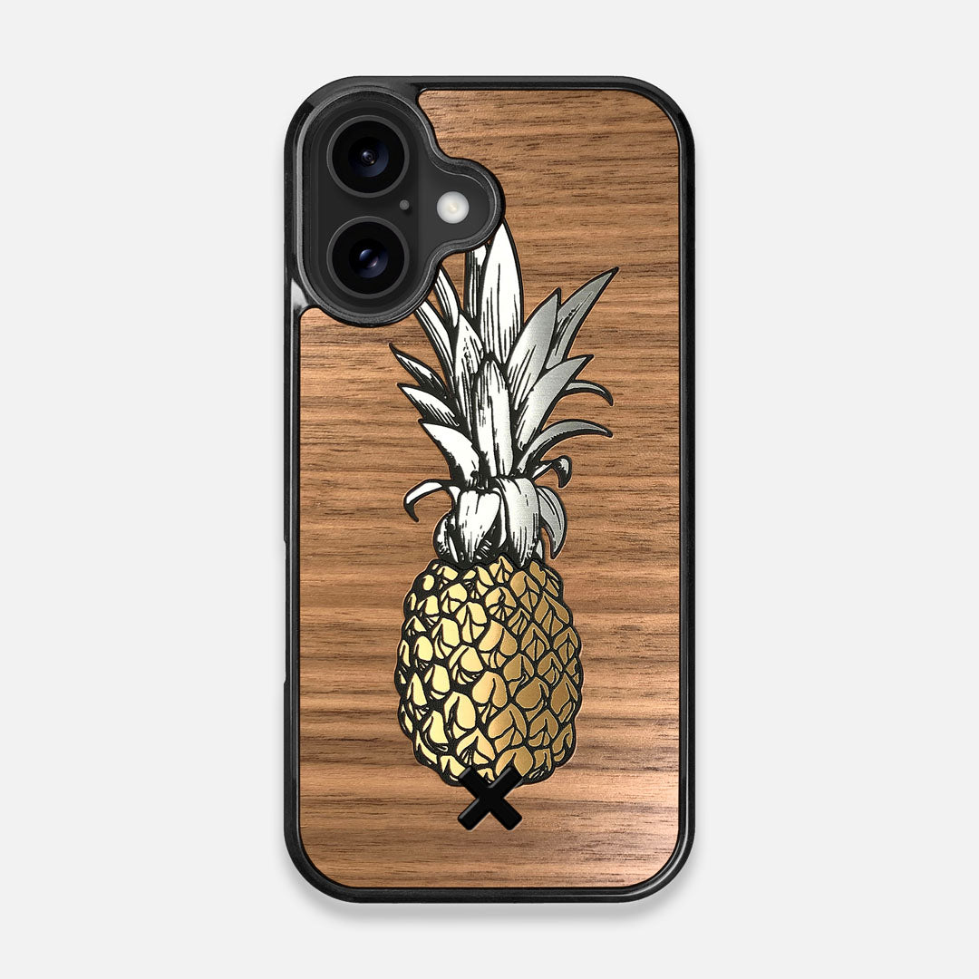 Front view of the Pineapple Walnut Wood iPhone 16 MagSafe Case by Keyway Designs