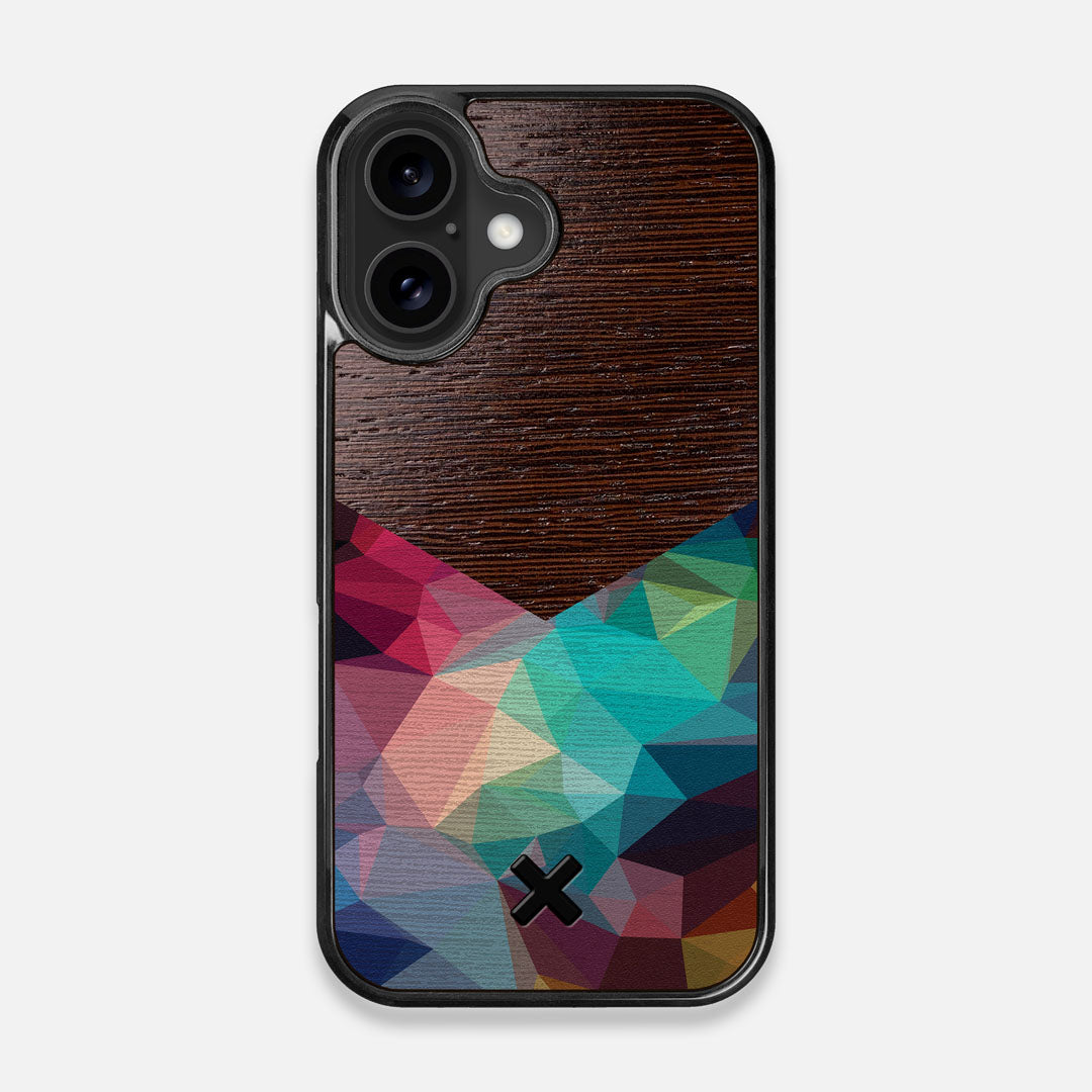 Front view of the vibrant Geometric Gradient printed Wenge Wood iPhone 16 MagSafe Case by Keyway Designs