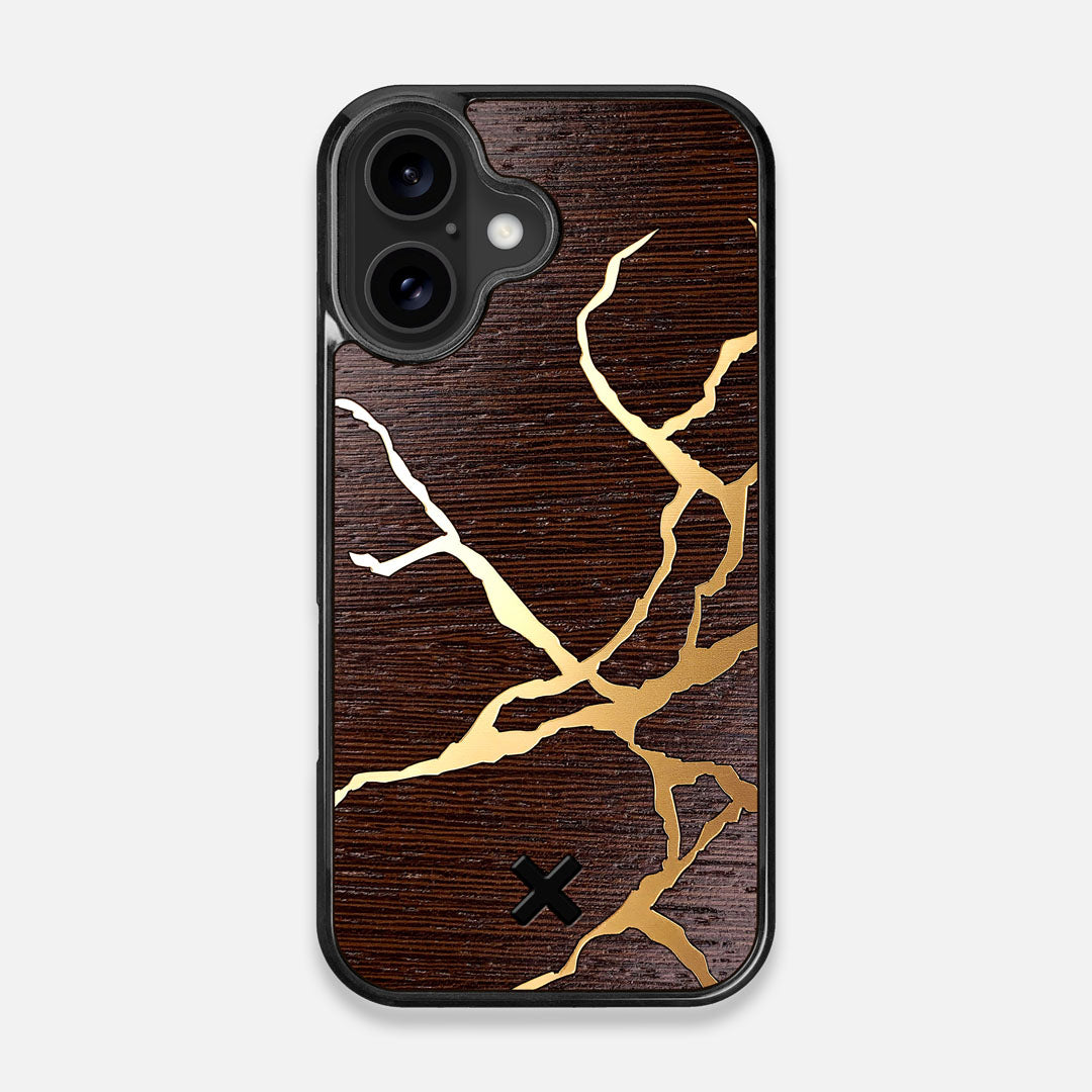 Front view of the Kintsugi inspired Gold and Wenge Wood iPhone 16 MagSafe Case by Keyway Designs