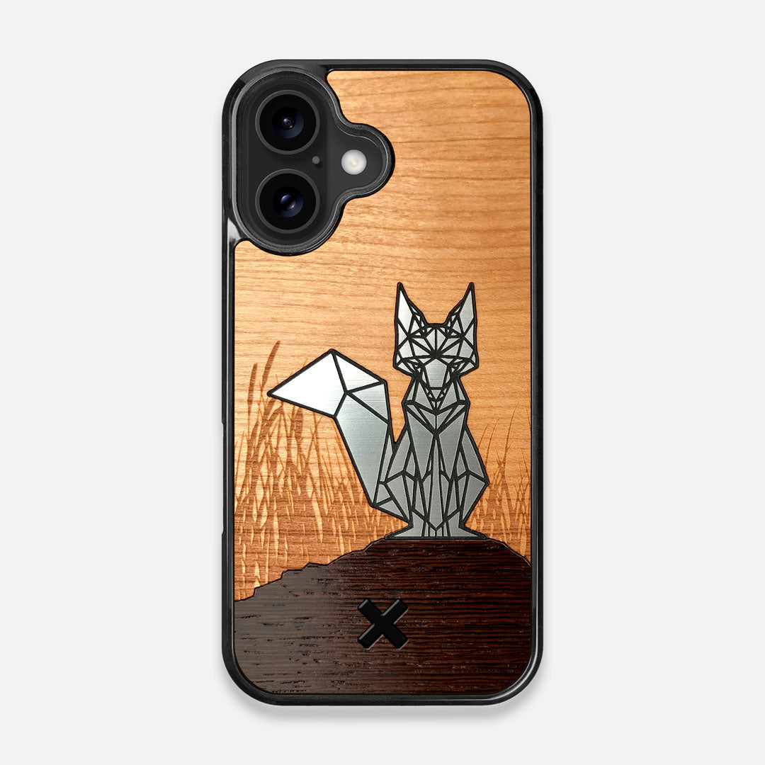 Front view of the Silver Fox & Cherry Wood iPhone 16 MagSafe Case by Keyway Designs