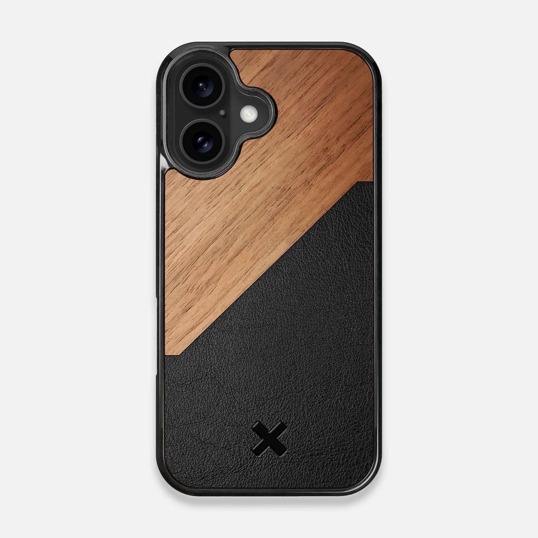 Front view of the Walnut Rift Elegant Wood & Leather iPhone 16 MagSafe Case by Keyway Designs