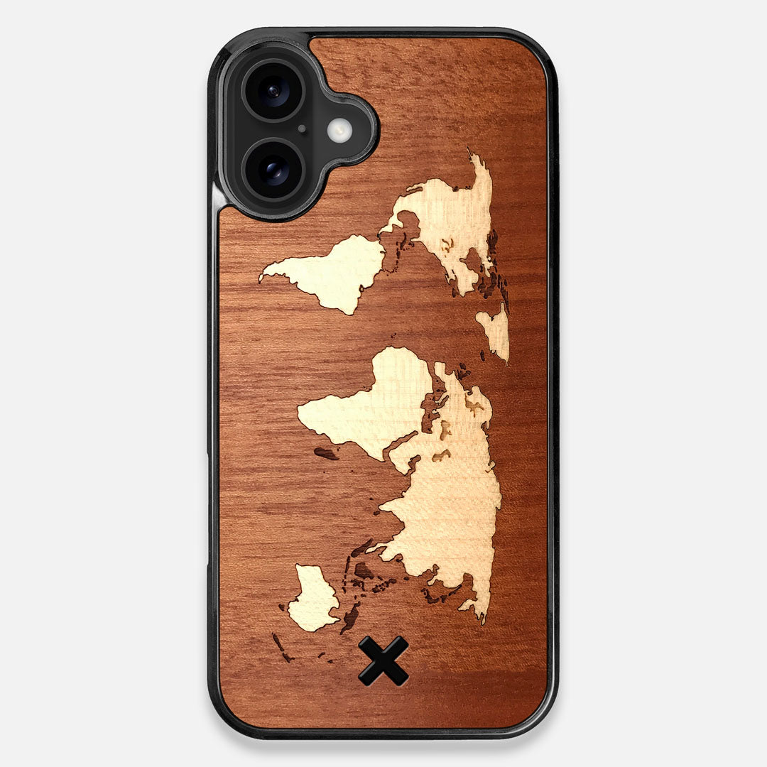 Front view of the Atlas Sapele Wood iPhone 16 Plus MagSafe Case by Keyway Designs