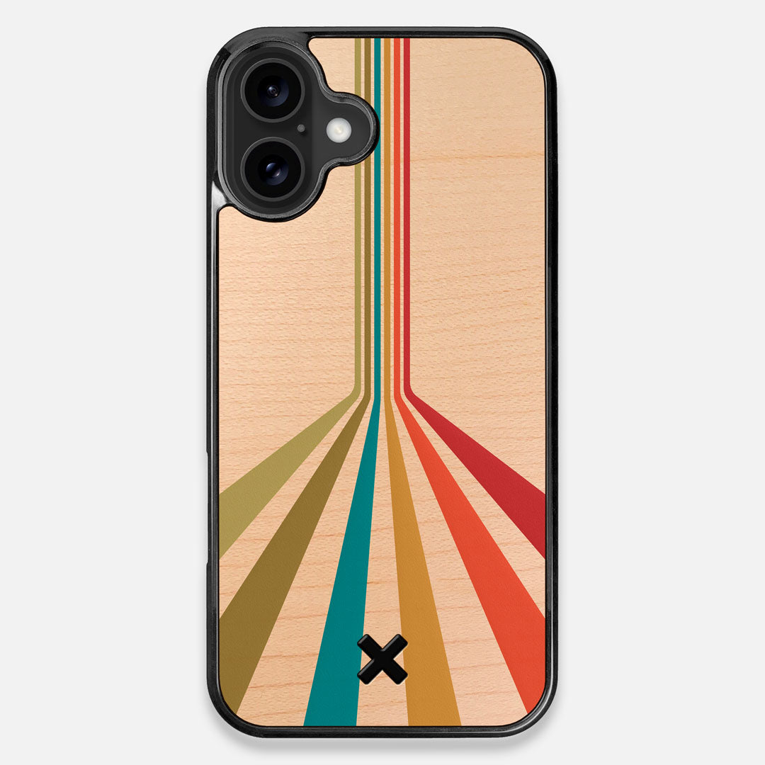 Front view of the array of colour beams splitting across the MagSafe Case printed on Maple wood iPhone 16 Plus MagSafe Case by Keyway Designs