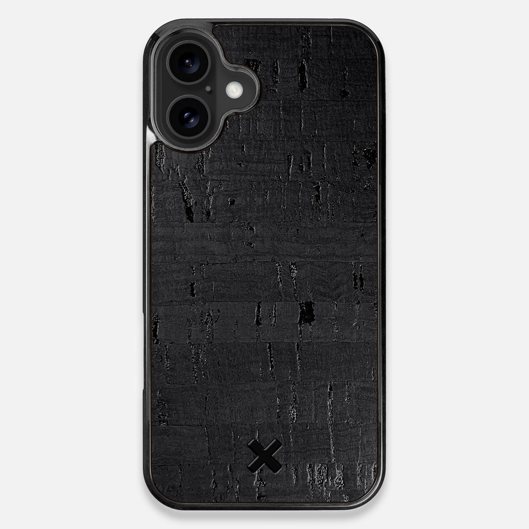 Front view of the dyed black natural cork iPhone 16 Plus MagSafe Case by Keyway Designs