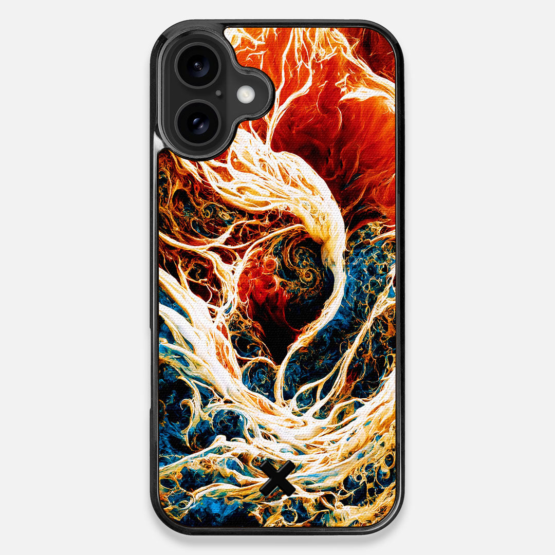 Front view of the stylized AI generated art print created by John Wingfield printed to cotton canvas iPhone 16 Plus MagSafe Case by Keyway Designs