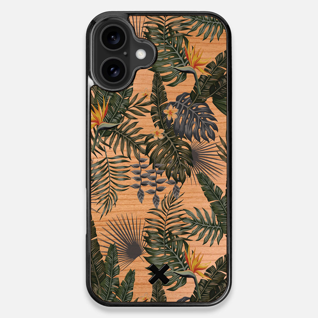 Front view of the Floral tropical leaf printed Cherry Wood iPhone 16 Plus MagSafe Case by Keyway Designs